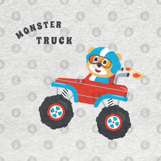 Cartoon vector of monster truck with little animal driver. by KIDS APPAREL